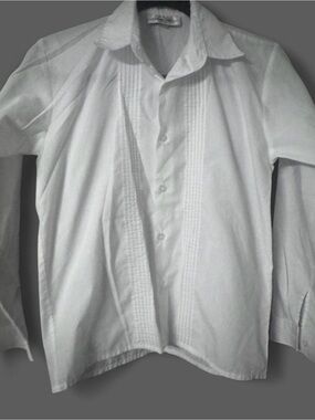 Kids White Pleated Front Button-Down Shirt